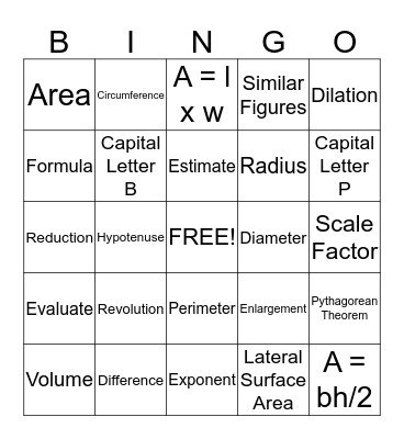 Math Vocabulary Bingo Card