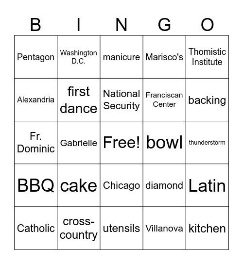 Jen and John Get Married Bingo Card