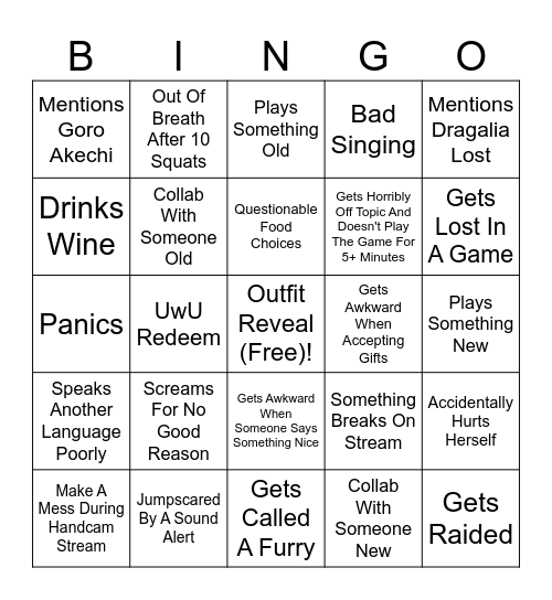 Kit 1 Year Anniversary Bingo Card