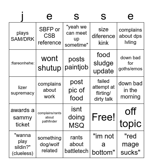sammy card 2 Bingo Card