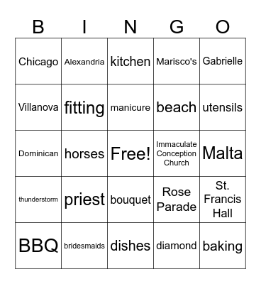 Jen's Bridal Shower Bingo Card