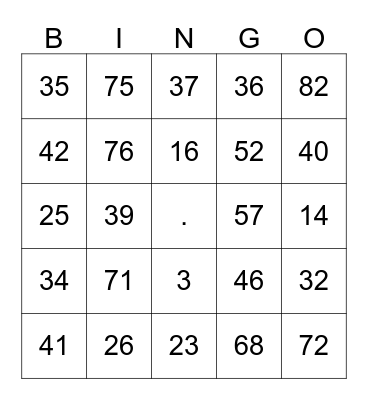 D - I - 119 Bingo Card