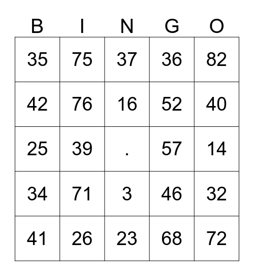 D - I - 119 Bingo Card