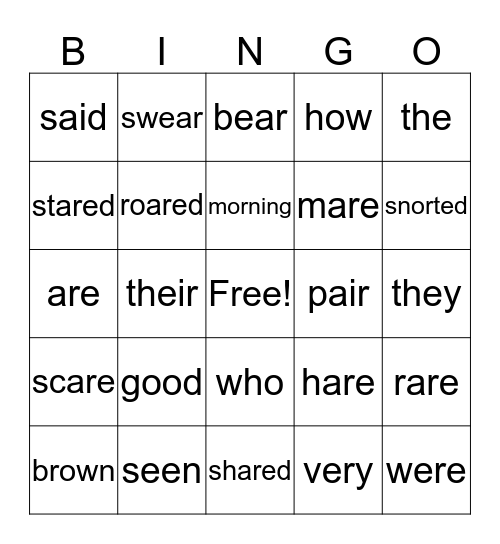 The Mare and the Hare Bingo Card