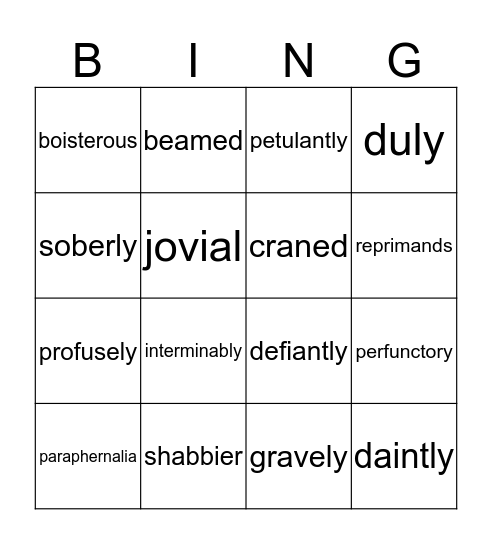 "The Lottery" - Vocab. Bingo Card