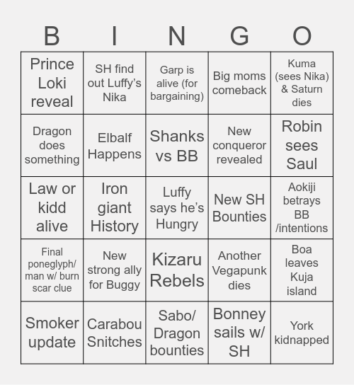 One Piece 2024 Bingo Card