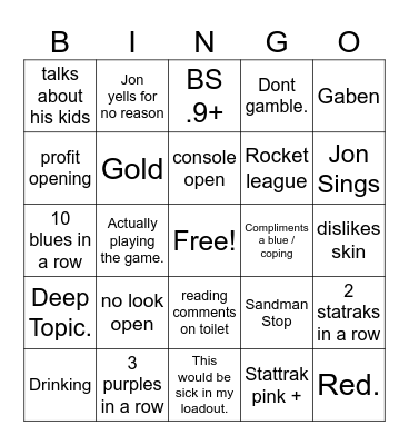 sandman Bingo Card