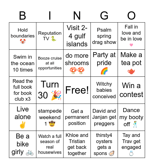 New Years Bingo Card