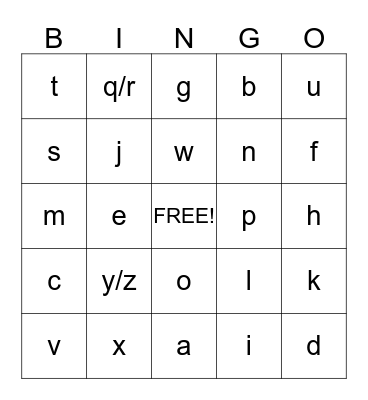 Letter Sounds Bingo Card