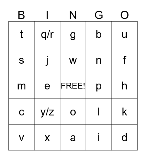 Letter Sounds Bingo Card