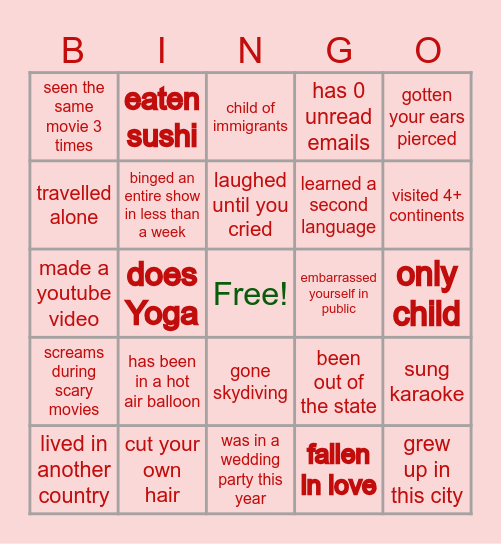 Have you ever? Bingo Card