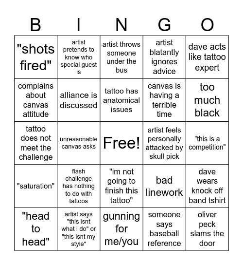 Ink Master Bingo S10 p2 Bingo Card