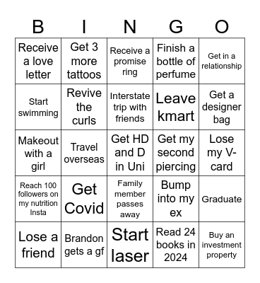 Ashley’s 2024 Bingo Card