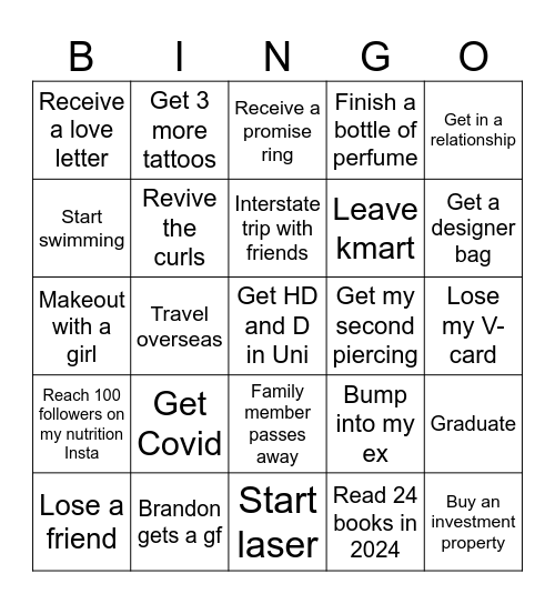 Ashley’s 2024 Bingo Card