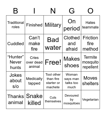 Naked & Afraid Bingo Card
