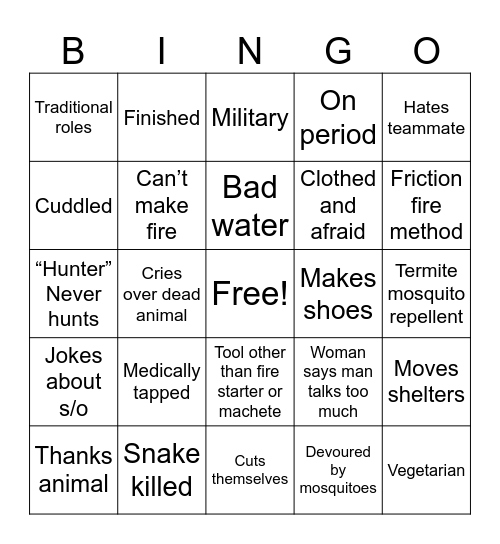 Naked & Afraid Bingo Card