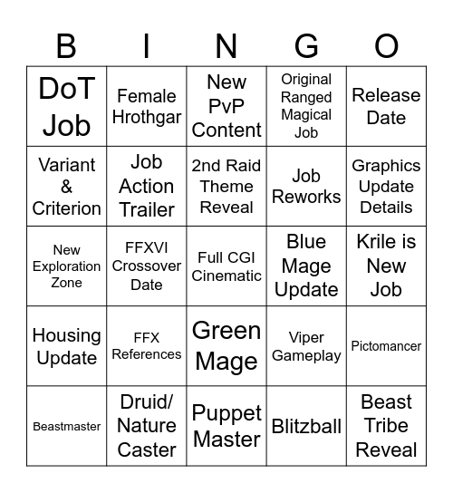 JP Fanfest 2024 Bingo Card