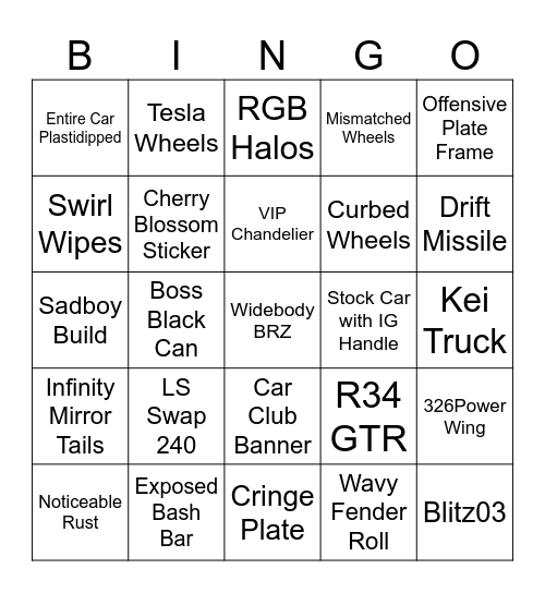 Car Show BINGO Card