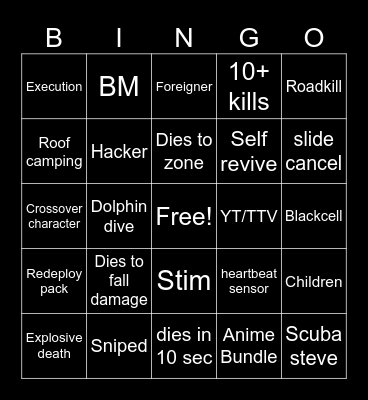 Warzone Bingo Card