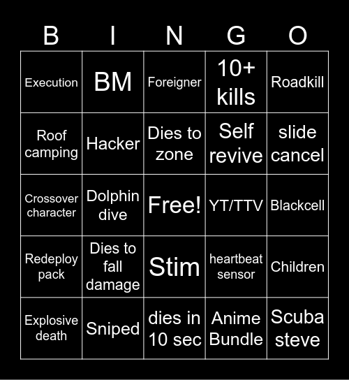 Warzone Bingo Card