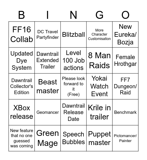 Tokyo Fanfest Keynote Bingo Card