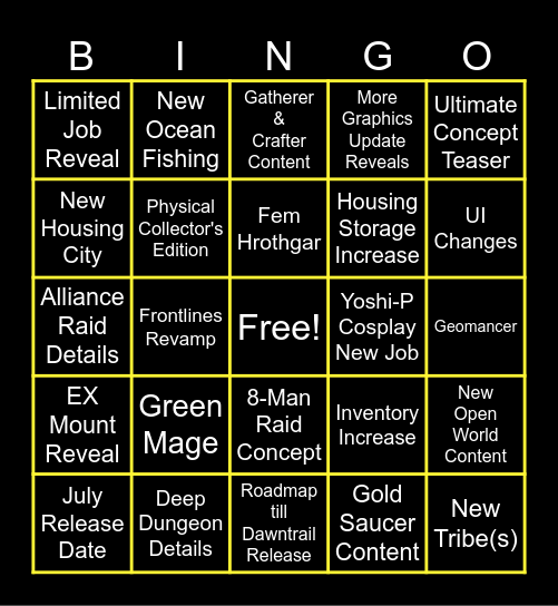 FF14 Fan Fest Bingo Card Bingo Card