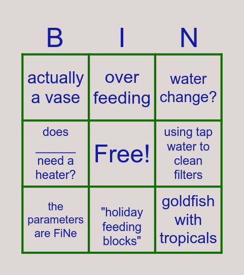 fish sins Bingo Card