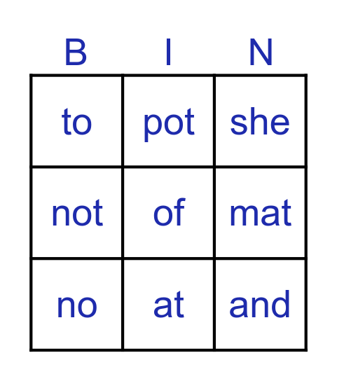 Sight Words BINGO Card