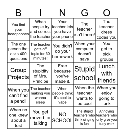 School Bingo Card