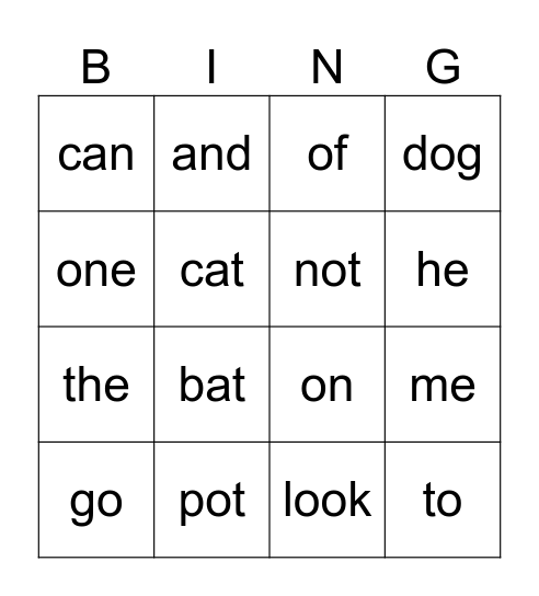 Sight Words BINGO Card