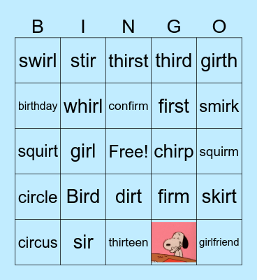 Ir -R Controlled Vowels. Bingo Card