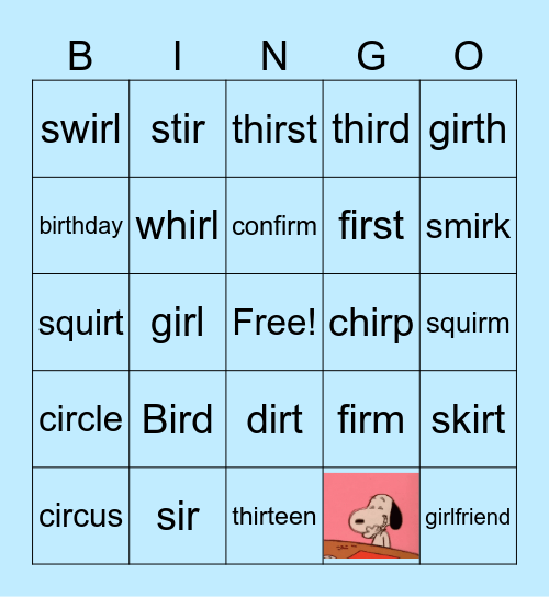 Ir -R Controlled Vowels. Bingo Card