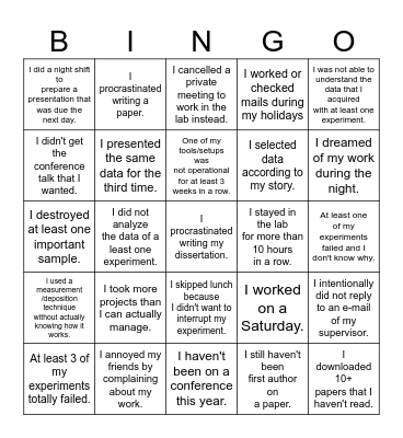 2023 PhD Recap Bingo Card