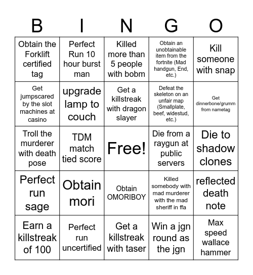 Unbalanced IA bingo (Contains stuff that dont exist in IA) Bingo Card