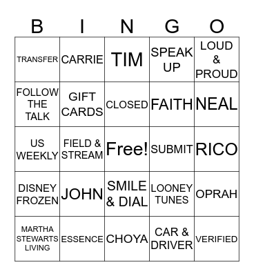 $$$ Bingo Card