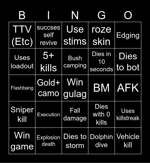 Warzone 2.0 bingo Card