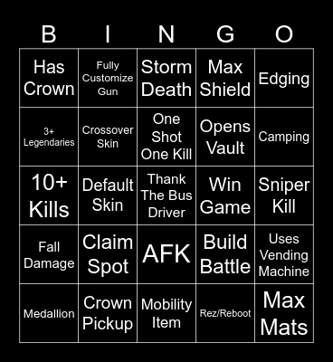 Fortnite Bingo Card