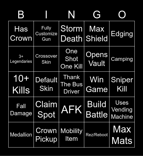 Fortnite Bingo Card