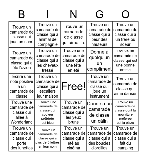 Bingo de L'amitié  Bingo Card
