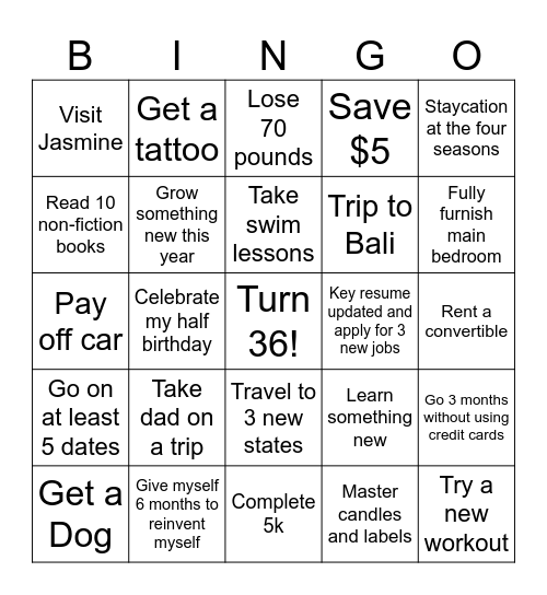 My 2024 Bingo Card