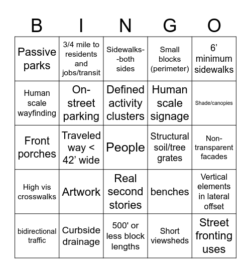 Street Bingo Card