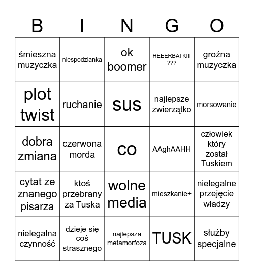 T U S K Bingo Card