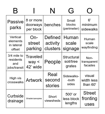 Street BINGO Card