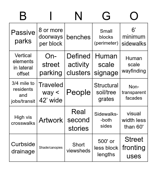 Street BINGO Card