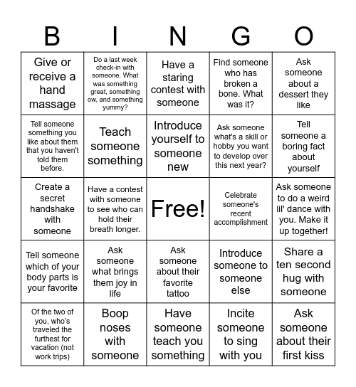 Meet new peeps! Bingo Card