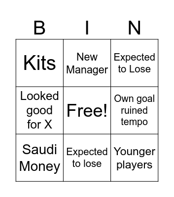 Sunderland Shagged It Bingo Card