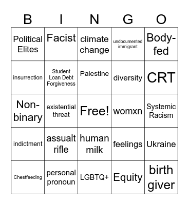 Leftist Buzzwords Bingo Card