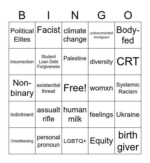 Leftist Buzzwords Bingo Card