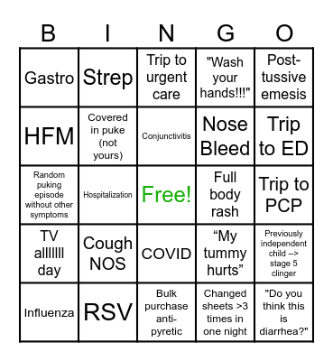 2023-2024 Endless Illness Bingo Card