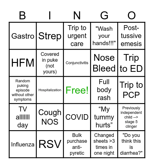 2023-2024 Endless Illness Bingo Card